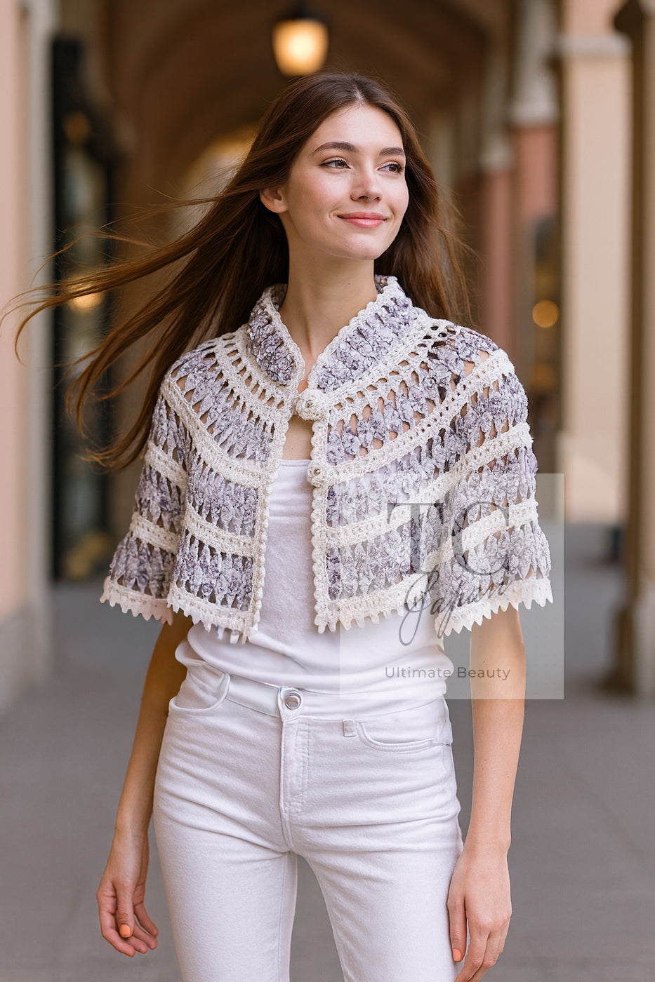 CHANEL 09S White Navy Floral Cardigan Cape Jacket 36 38 シャネル ホワイト ネイビー フローラル ボレロ カーディガン ケープ ジャケット 即発