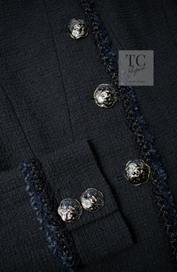 CHANEL 13C Black Navy Trim Stand Collar Cotton Jacket Coat Cloisonne CC Button 34 シャネル ブラック ネイビー スタンドカラー コットン ジャケット コート 七宝焼 CCボタン 即発