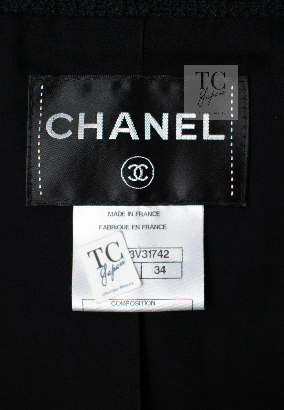 CHANEL 13C Black Navy Trim Stand Collar Cotton Jacket Coat Cloisonne CC Button 34 シャネル ブラック ネイビー スタンドカラー コットン ジャケット コート 七宝焼 CCボタン 即発