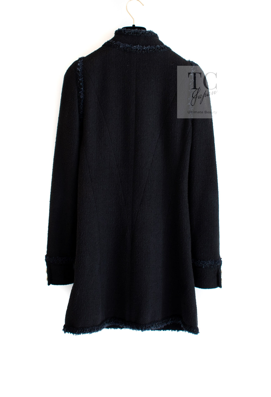 CHANEL 13C Black Navy Trim Stand Collar Cotton Jacket Coat Cloisonne CC Button 34 シャネル ブラック ネイビー スタンドカラー コットン ジャケット コート 七宝焼 CCボタン 即発