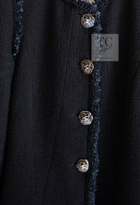 CHANEL 13C Black Navy Trim Stand Collar Cotton Jacket Coat Cloisonne CC Button 34 シャネル ブラック ネイビー スタンドカラー コットン ジャケット コート 七宝焼 CCボタン 即発