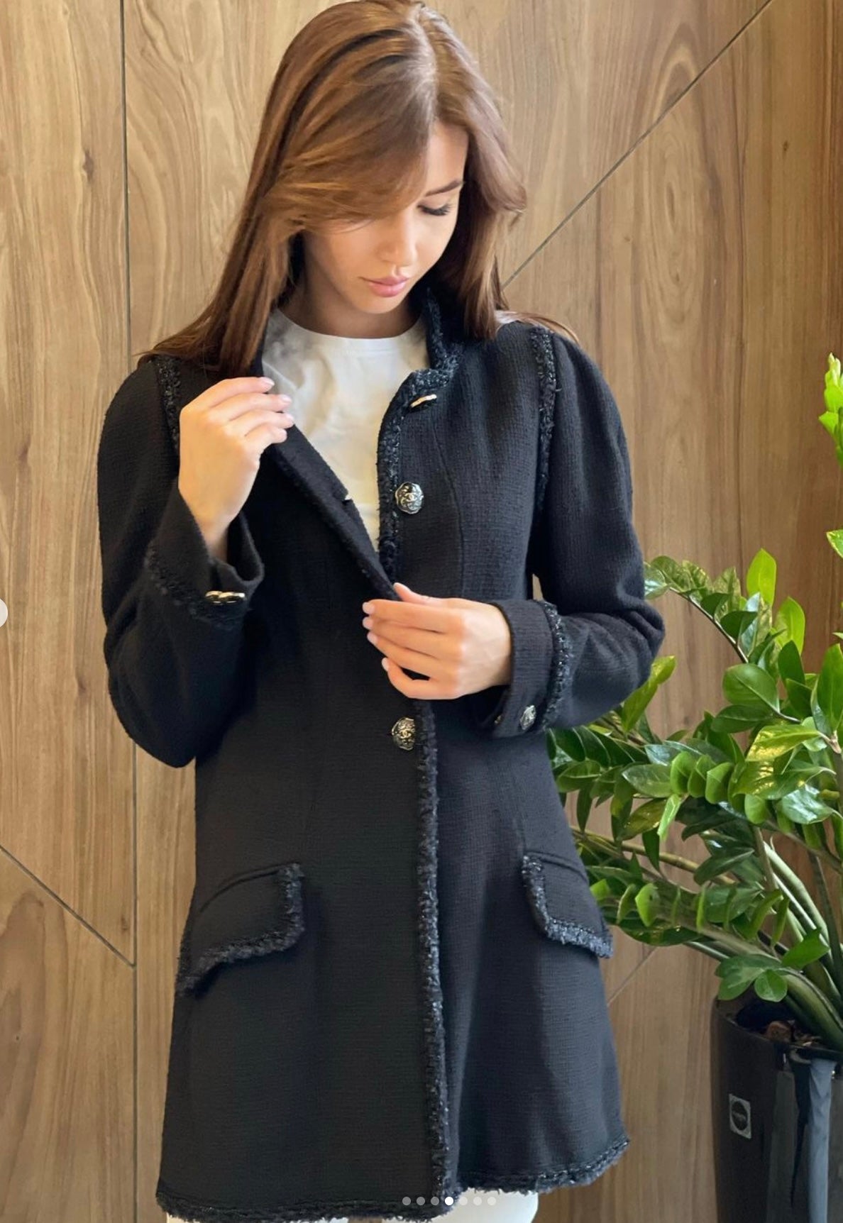 CHANEL 13C Black Navy Trim Stand Collar Cotton Jacket Coat Cloisonne CC Button 34 シャネル ブラック ネイビー スタンドカラー コットン ジャケット コート 七宝焼 CCボタン 即発