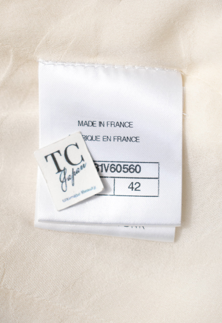 CHANEL 20B Ivory White Ecru Black Braided Trim Collarless Tweed Jacket 34 42 シャネル アイボリー ホワイト ブラック ブレード トリム ノーカラー ツイード ジャケット 即発