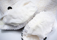 CHANEL 20B Ivory White Ecru Black Braided Trim Collarless Tweed Jacket 34 42 シャネル アイボリー ホワイト ブラック ブレード トリム ノーカラー ツイード ジャケット 即発