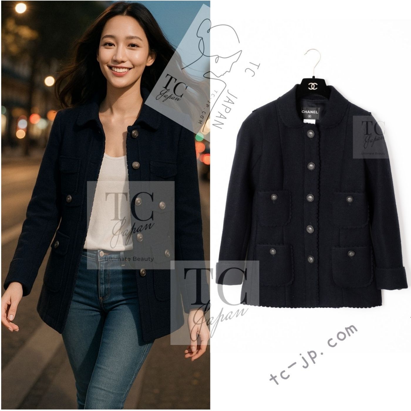 CHANEL 14PF Black CC Button Wool Coat Jacket 34 シャネル ブラック ココボタン ウール コート ジャケット 即発