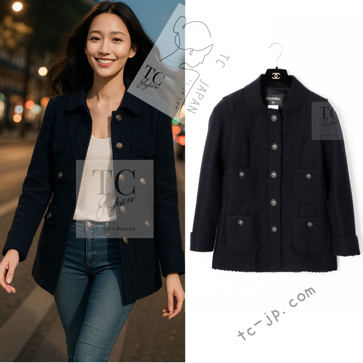 CHANEL 14PF Black CC Button Wool Coat Jacket 34 シャネル ブラック ココボタン ウール コート ジャケット 即発