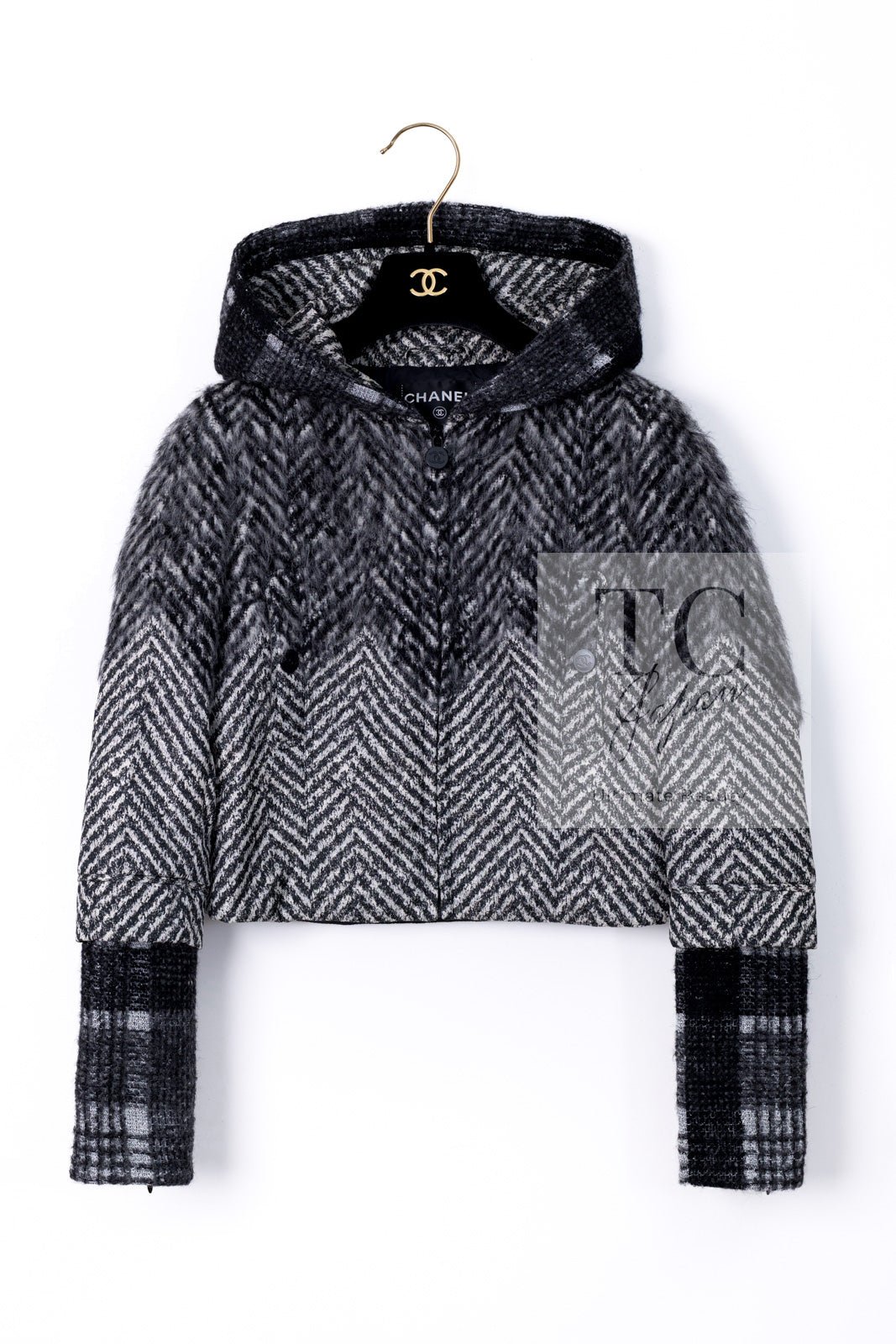 シャネル ジャケット CHANEL グレー ブラック ヘリンボーン チェック