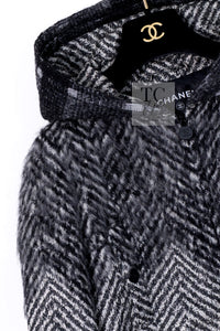 CHANEL 16B Grey Black Herringbone Pattern Mohair Alpaca Hood Jacket 34 シャネル グレー ブラック ヘリンボーン チェック 柄 モヘア アルパカ フード付きジャケット 即発