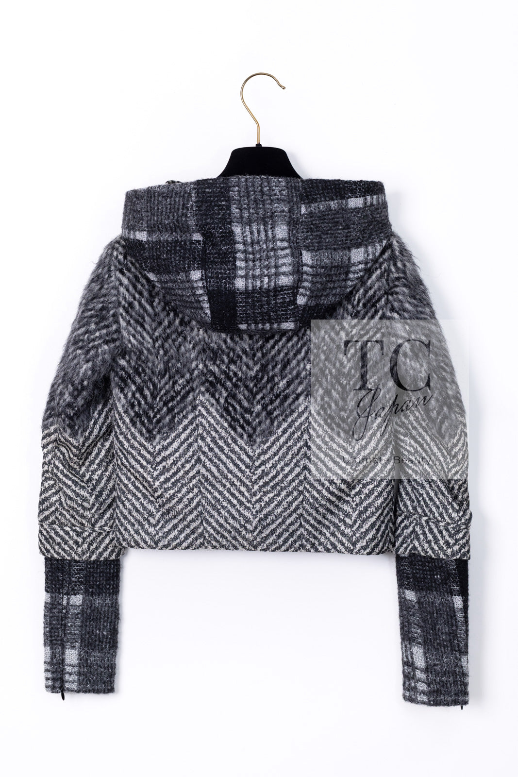 シャネル ジャケット CHANEL グレー ブラック ヘリンボーン チェック