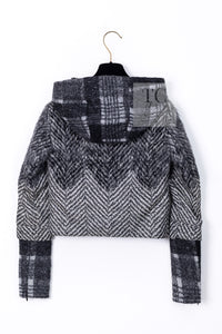 CHANEL 16B Grey Black Herringbone Pattern Mohair Alpaca Hood Jacket 34 シャネル グレー ブラック ヘリンボーン チェック 柄 モヘア アルパカ フード付きジャケット 即発