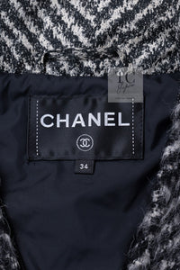 CHANEL 16B Grey Black Herringbone Pattern Mohair Alpaca Hood Jacket 34 シャネル グレー ブラック ヘリンボーン チェック 柄 モヘア アルパカ フード付きジャケット 即発