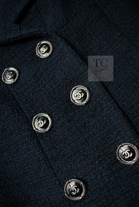 CHANEL 13C Black Navy Cotton Fringe Double Jacket Skirt Suit 42 44 シャネル ブラック ネイビー コットン フリンジ ダブル ジャケット スカート スーツ 即発