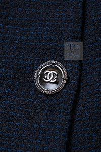 CHANEL 13C Black Navy Cotton Fringe Double Jacket Skirt Suit 42 44 シャネル ブラック ネイビー コットン フリンジ ダブル ジャケット スカート スーツ 即発