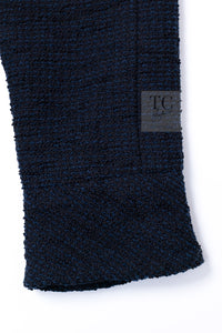 CHANEL 13C Black Navy Cotton Fringe Double Jacket Skirt Suit 42 44 シャネル ブラック ネイビー コットン フリンジ ダブル ジャケット スカート スーツ 即発