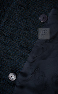CHANEL 13C Black Navy Cotton Fringe Double Jacket Skirt Suit 42 44 シャネル ブラック ネイビー コットン フリンジ ダブル ジャケット スカート スーツ 即発