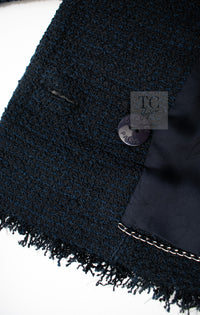 CHANEL 13C Black Navy Cotton Fringe Double Jacket Skirt Suit 42 44 シャネル ブラック ネイビー コットン フリンジ ダブル ジャケット スカート スーツ 即発