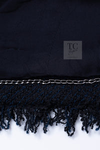 CHANEL 13C Black Navy Cotton Fringe Double Jacket Skirt Suit 42 44 シャネル ブラック ネイビー コットン フリンジ ダブル ジャケット スカート スーツ 即発