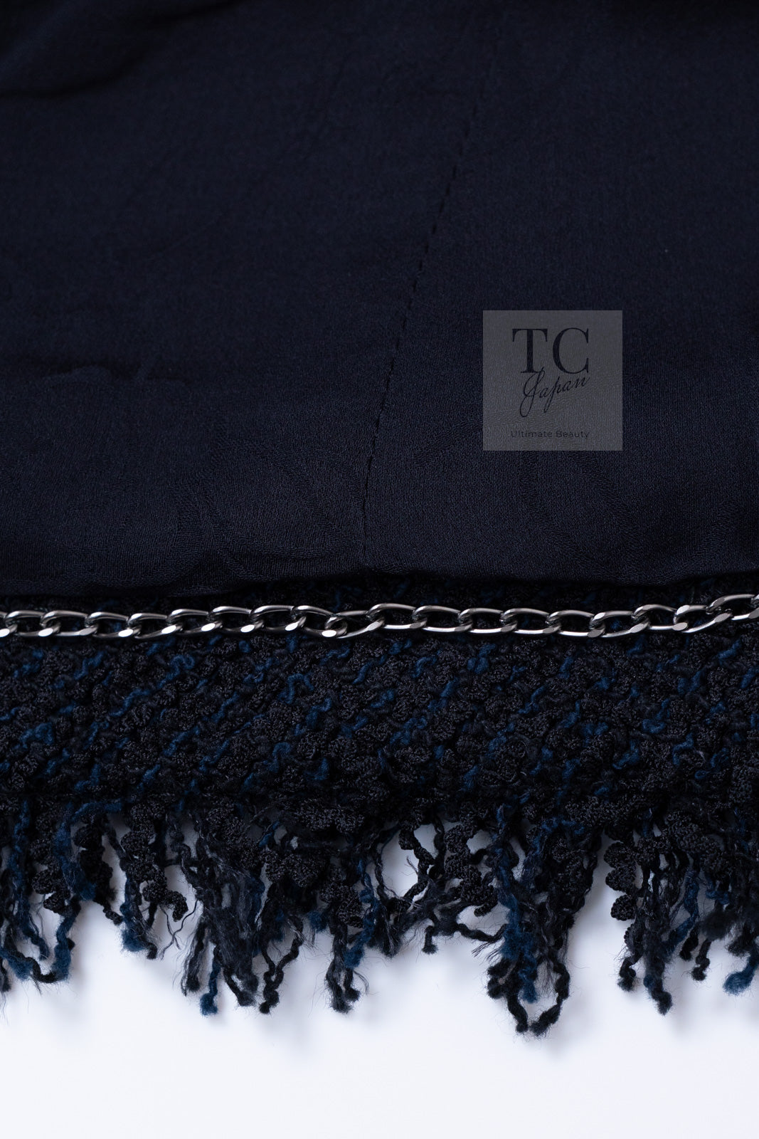 CHANEL 13C Black Navy Cotton Fringe Double Jacket Skirt Suit 42 44 シャネル ブラック ネイビー コットン フリンジ ダブル ジャケット スカート スーツ 即発