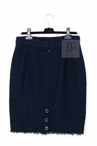 CHANEL 13C Black Navy Cotton Fringe Double Jacket Skirt Suit 42 44 シャネル ブラック ネイビー コットン フリンジ ダブル ジャケット スカート スーツ 即発