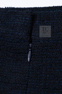 CHANEL 13C Black Navy Cotton Fringe Double Jacket Skirt Suit 42 44 シャネル ブラック ネイビー コットン フリンジ ダブル ジャケット スカート スーツ 即発