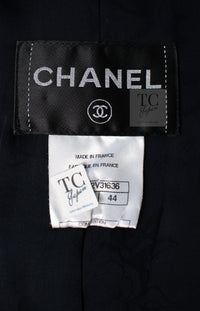 CHANEL 13C Black Navy Cotton Fringe Double Jacket Skirt Suit 42 44 シャネル ブラック ネイビー コットン フリンジ ダブル ジャケット スカート スーツ 即発