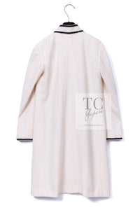 CHANEL 14C Ivory Black Trim Stand Collar Wool Jacket Coat 40 シャネル アイボリー ブラック トリム スタンド襟 ウール ジャケット コート 即発