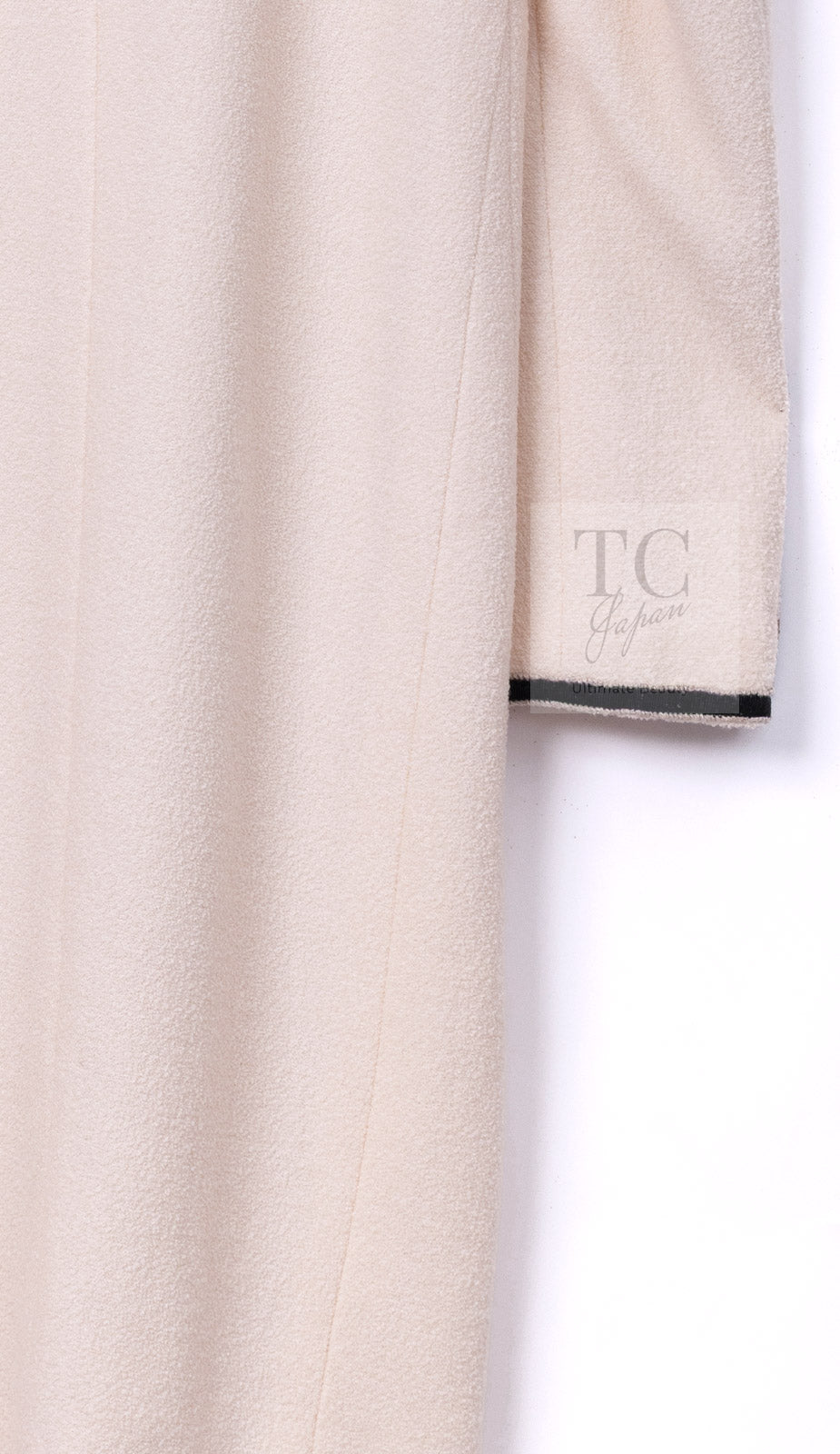 CHANEL 14C Ivory Black Trim Stand Collar Wool Jacket Coat 40 シャネル アイボリー ブラック トリム スタンド襟 ウール ジャケット コート 即発