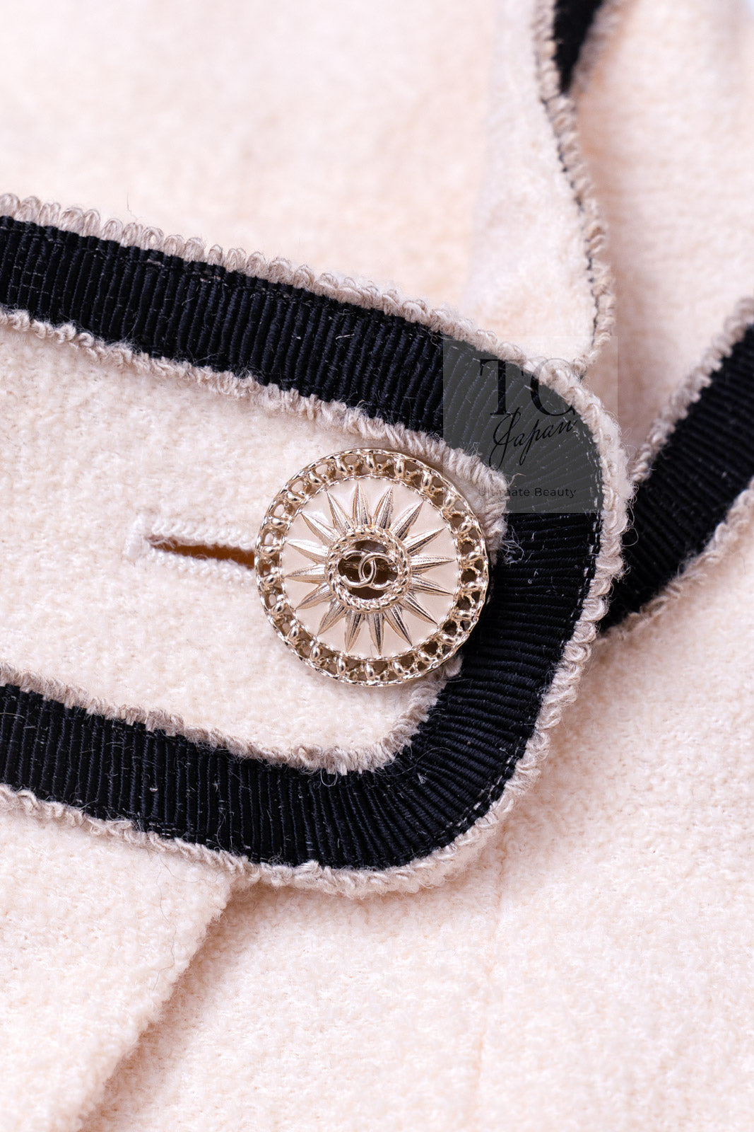 CHANEL 14C Ivory Black Trim Stand Collar Wool Jacket Coat 40 シャネル アイボリー ブラック トリム スタンド襟 ウール ジャケット コート 即発