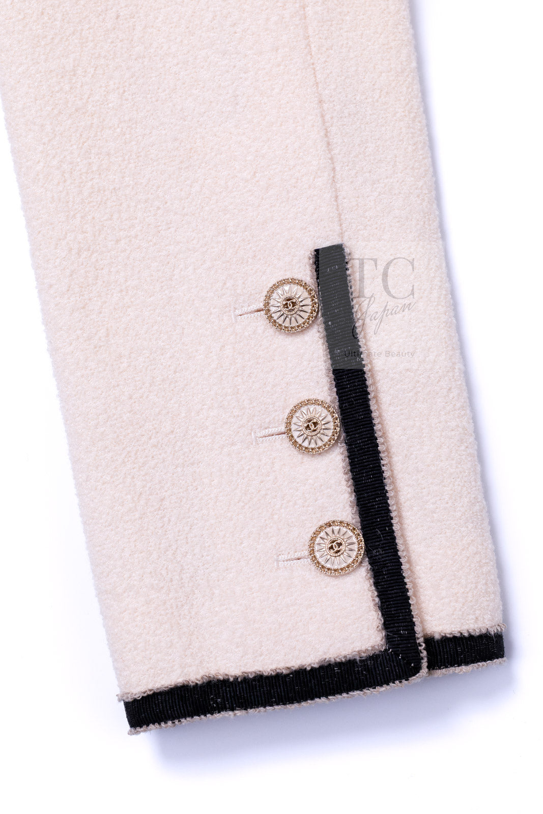 CHANEL 14C Ivory Black Trim Stand Collar Wool Jacket Coat 40 シャネル アイボリー ブラック トリム スタンド襟 ウール ジャケット コート 即発