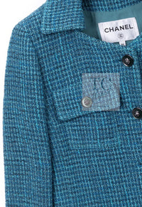 CHANEL 22PS Turquoise Blue Lion Button Tweed Jacket 36 38 シャネル ターコイズ ブルー ライオン ボタン ツイード ジャケット 即発