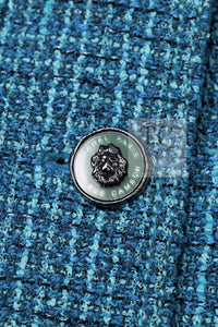 CHANEL 22PS Turquoise Blue Lion Button Tweed Jacket 36 38 シャネル ターコイズ ブルー ライオン ボタン ツイード ジャケット 即発