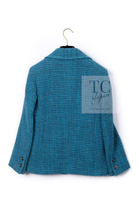 CHANEL 22PS Turquoise Blue Lion Button Tweed Jacket 36 38 シャネル ターコイズ ブルー ライオン ボタン ツイード ジャケット 即発