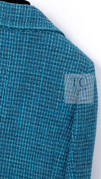 CHANEL 22PS Turquoise Blue Lion Button Tweed Jacket 36 38 シャネル ターコイズ ブルー ライオン ボタン ツイード ジャケット 即発