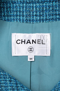 CHANEL 22PS Turquoise Blue Lion Button Tweed Jacket 36 38 シャネル ターコイズ ブルー ライオン ボタン ツイード ジャケット 即発