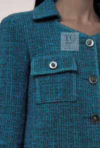 CHANEL 22PS Turquoise Blue Lion Button Tweed Jacket 36 38 シャネル ターコイズ ブルー ライオン ボタン ツイード ジャケット 即発
