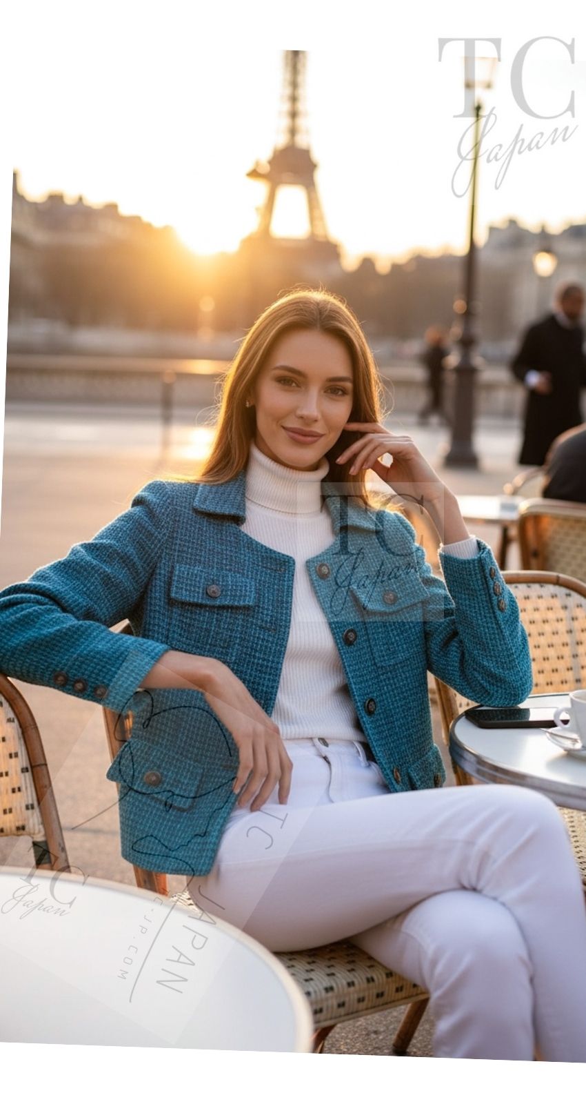 CHANEL 22PS Turquoise Blue Lion Button Tweed Jacket 36 38 シャネル ターコイズ ブルー ライオン ボタン ツイード ジャケット 即発