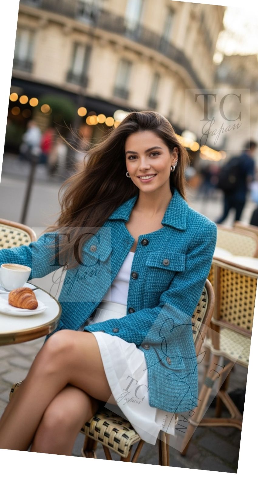 CHANEL 22PS Turquoise Blue Lion Button Tweed Jacket 36 38 シャネル ターコイズ ブルー ライオン ボタン ツイード ジャケット 即発