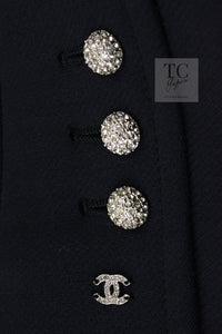 CHANEL 02A Dark Navy Rhinestones Wool Jacket 42 シャネル ダークネイビー ウール ヘップバーン風 ラインストーン 王冠ジャケット 即発