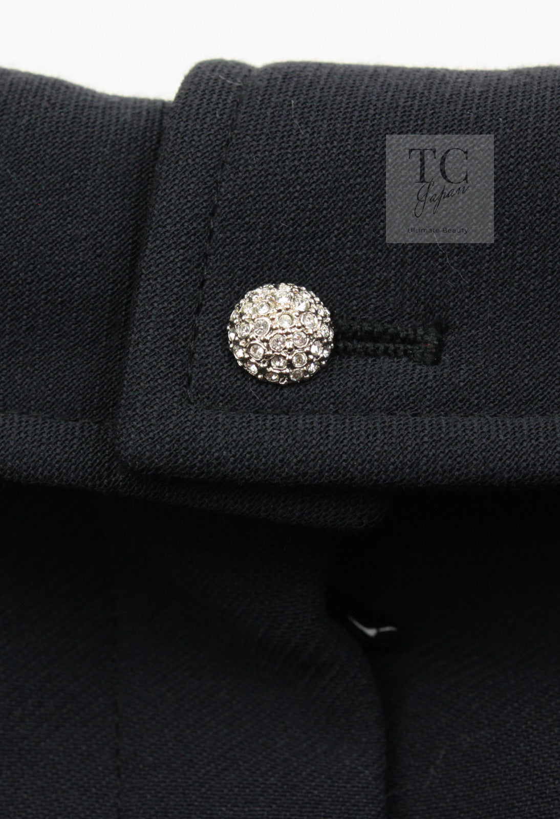 CHANEL 02A Dark Navy Rhinestones Wool Jacket 42 シャネル ダークネイビー ウール ヘップバーン風 ラインストーン 王冠ジャケット 即発