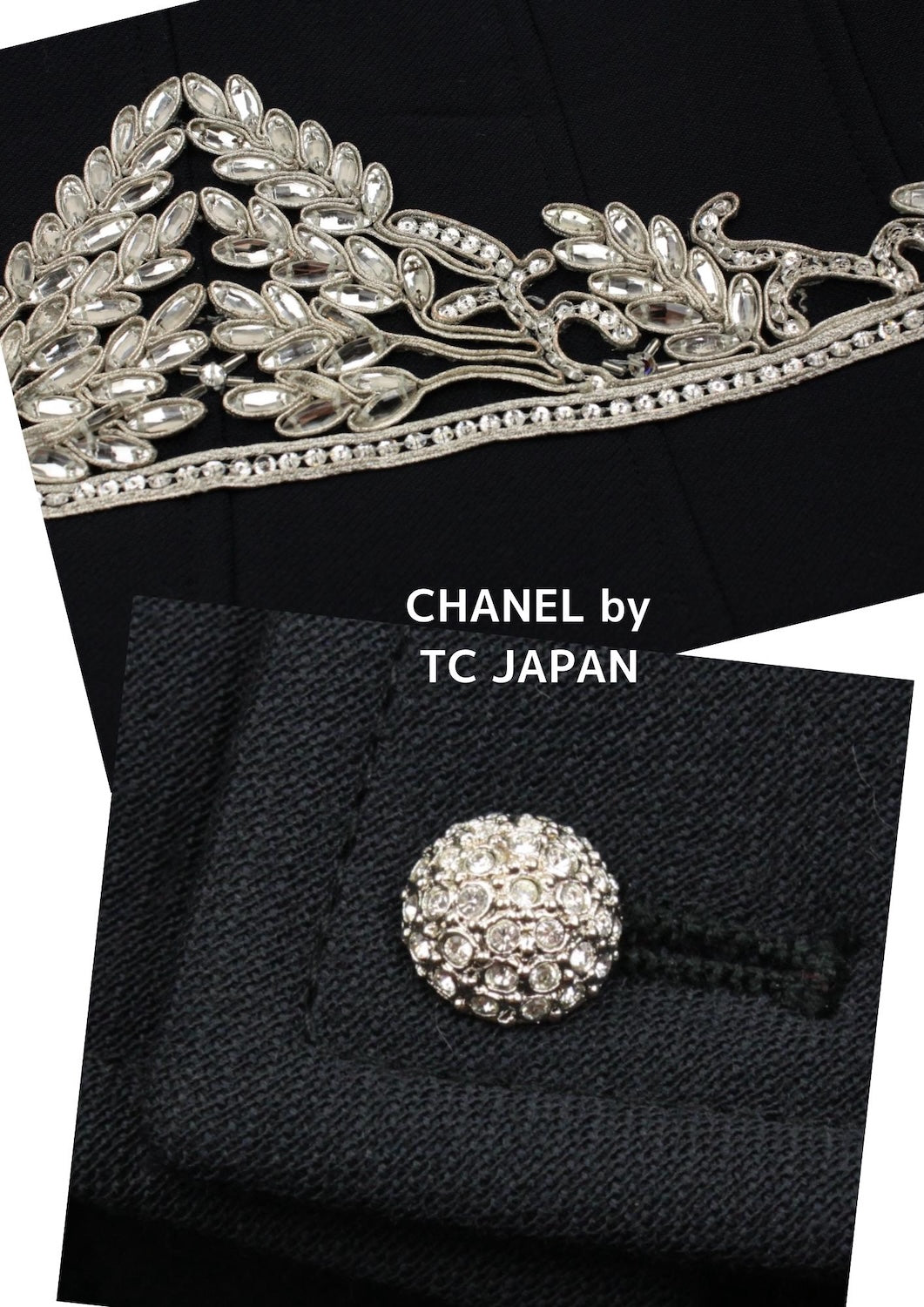 CHANEL 02A Dark Navy Rhinestones Wool Jacket 42 シャネル ダークネイビー ウール ヘップバーン風 ラインストーン 王冠ジャケット 即発