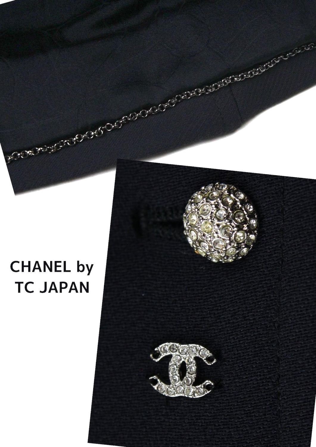 CHANEL 02A Dark Navy Rhinestones Wool Jacket 42 シャネル ダークネイビー ウール ヘップバーン風 ラインストーン 王冠ジャケット 即発