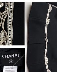 CHANEL 02A Dark Navy Rhinestones Wool Jacket 42 シャネル ダークネイビー ウール ヘップバーン風 ラインストーン 王冠ジャケット 即発
