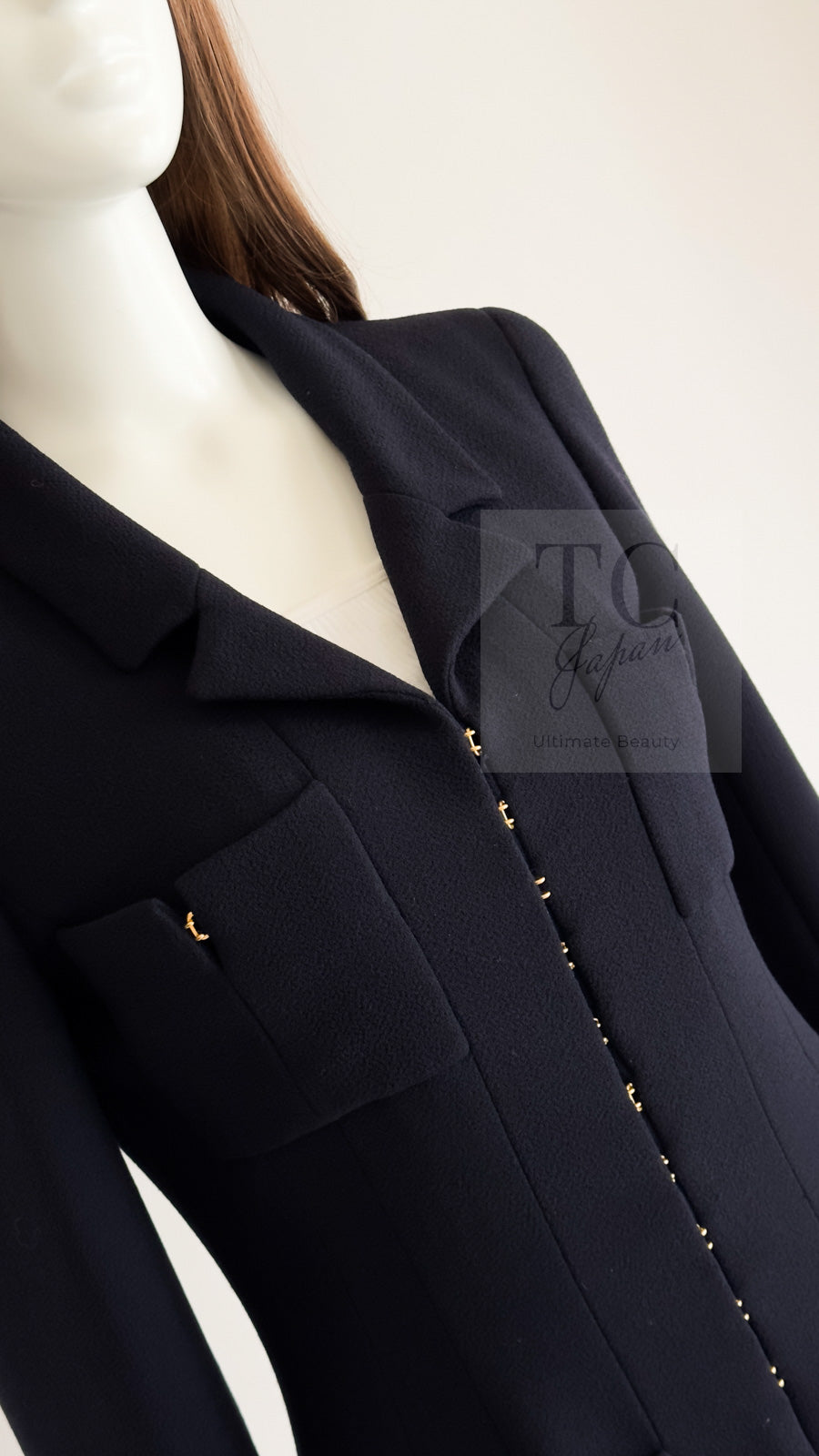 CHANEL 96A Vintage Dark Navy Wool Jacket CC Gold Button 36 38 シャネル ヴィンテージ ダークネイビー ウール ジャケット ゴールド ココボタン 即発