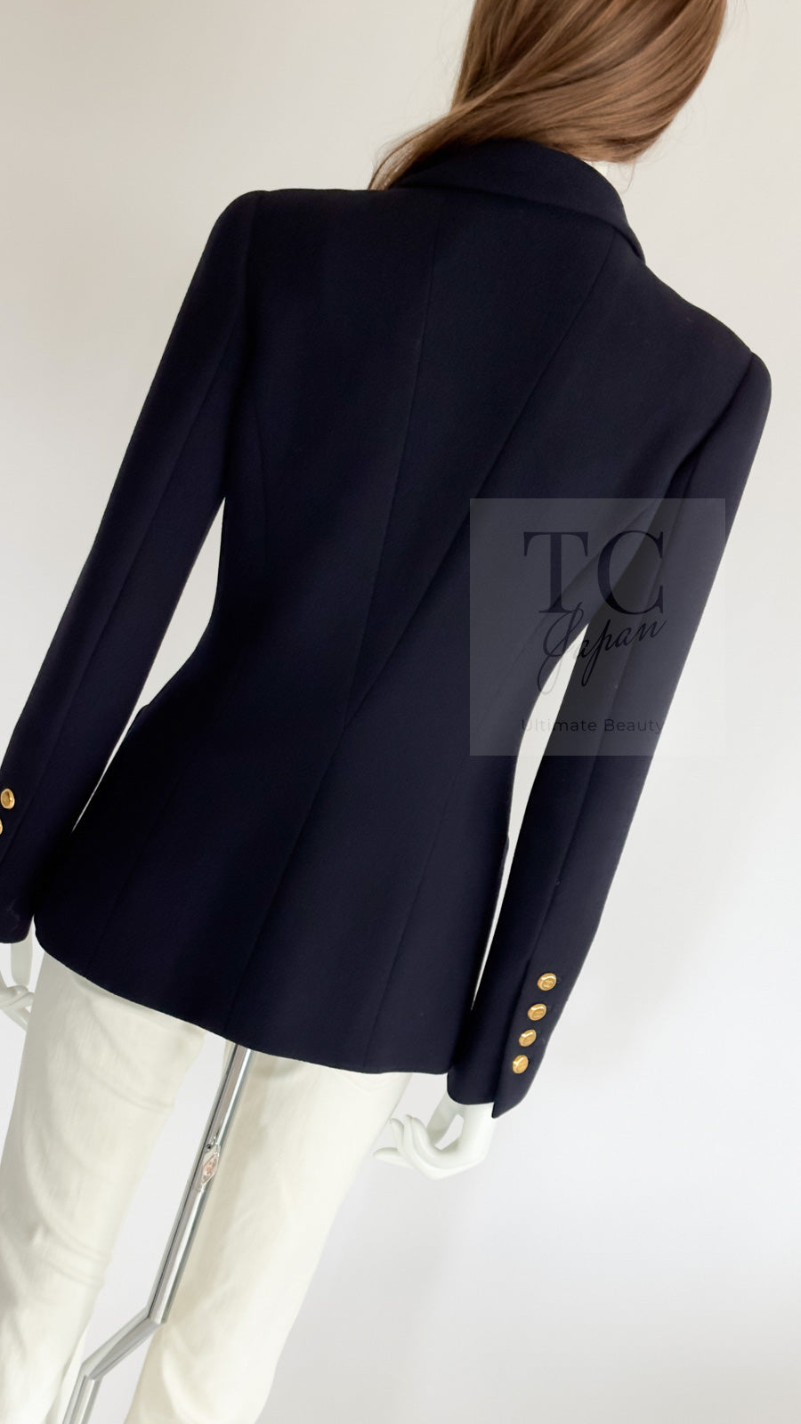 CHANEL 96A Vintage Dark Navy Wool Jacket CC Gold Button 36 38 シャネル ヴィンテージ ダークネイビー ウール ジャケット ゴールド ココボタン 即発