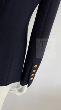 CHANEL 96A Vintage Dark Navy Wool Jacket CC Gold Button 36 38 シャネル ヴィンテージ ダークネイビー ウール ジャケット ゴールド ココボタン 即発