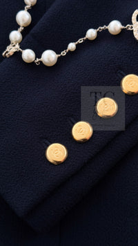 CHANEL 96A Vintage Dark Navy Wool Jacket CC Gold Button 36 38 シャネル ヴィンテージ ダークネイビー ウール ジャケット ゴールド ココボタン 即発