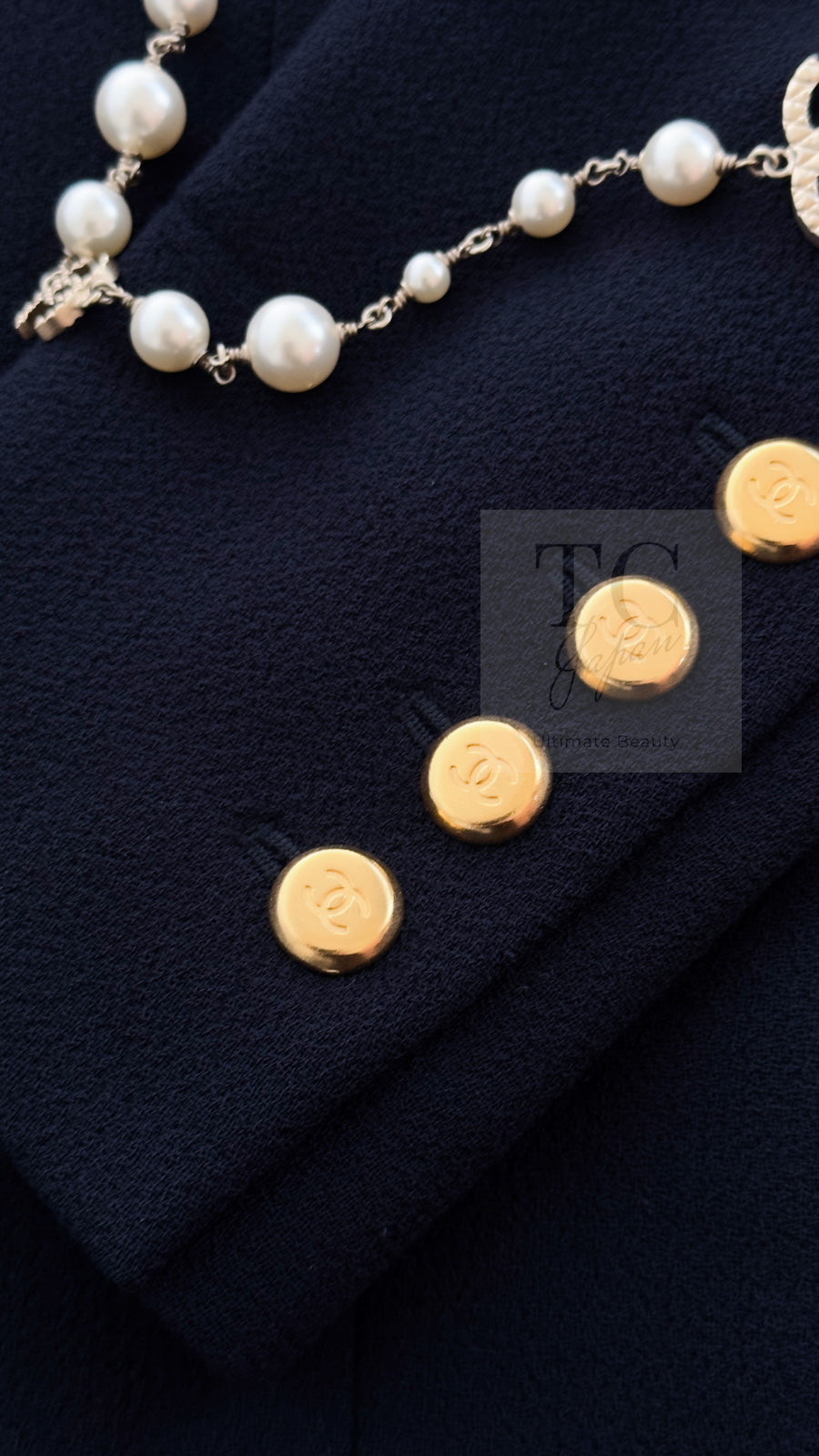 CHANEL 96A Vintage Dark Navy Wool Jacket CC Gold Button 36 38 シャネル ヴィンテージ ダークネイビー ウール ジャケット ゴールド ココボタン 即発