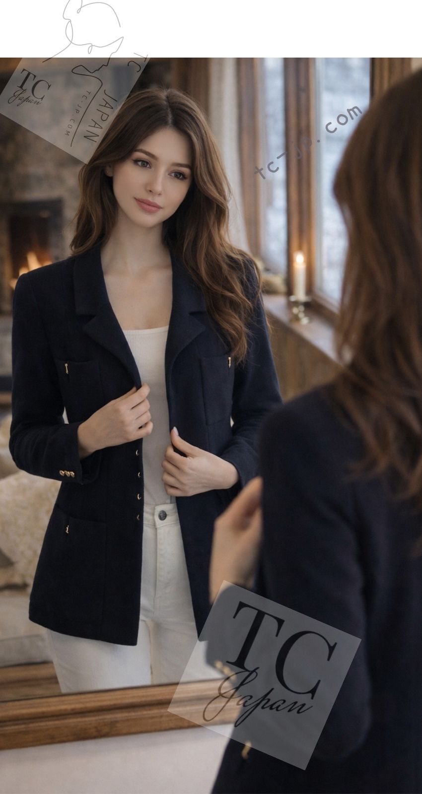 CHANEL 96A navy gold vintage wool CC logo button women's jacket 1