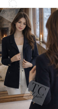 CHANEL 96A Vintage Dark Navy Wool Jacket CC Gold Button 36 38 シャネル ヴィンテージ ダークネイビー ウール ジャケット ゴールド ココボタン 即発