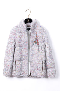 CHANEL 17PF Gray Multi Rhinestone Wool Alpaca Zip up Blouson Jumper Jacket 36 38 シャネル グレー マルチ ビジュー ラインストーン ウール アルパカ ジッパー ブルゾン ジャンパー ジャケット 即発